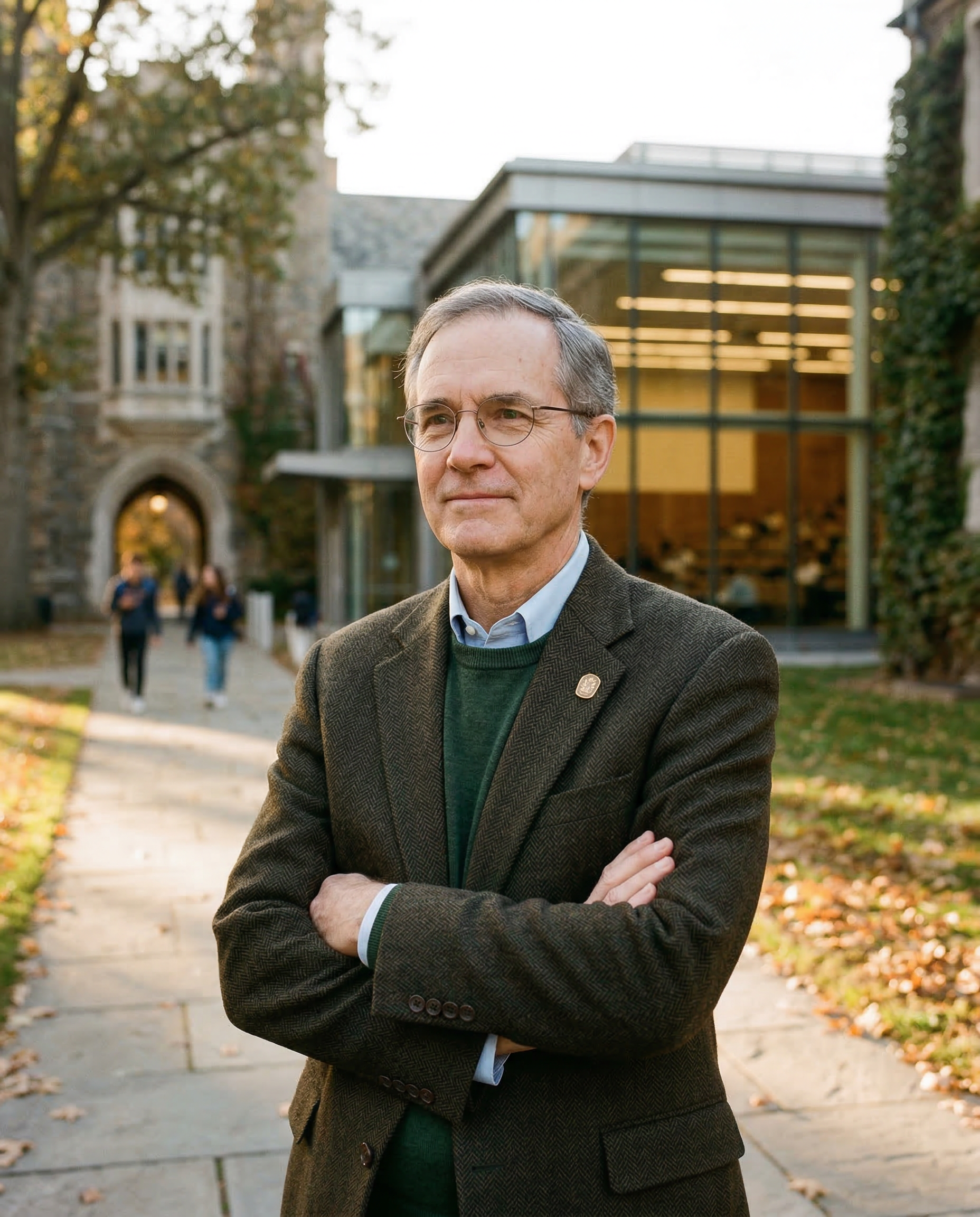 Dr. Marcus Thorne speaking outside a lecture hall