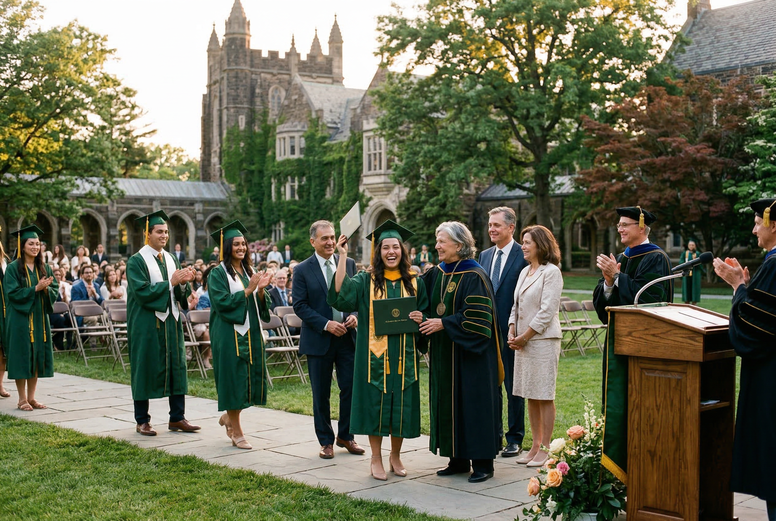 Students and faculty celebrating at a scholarship recognition ceremony