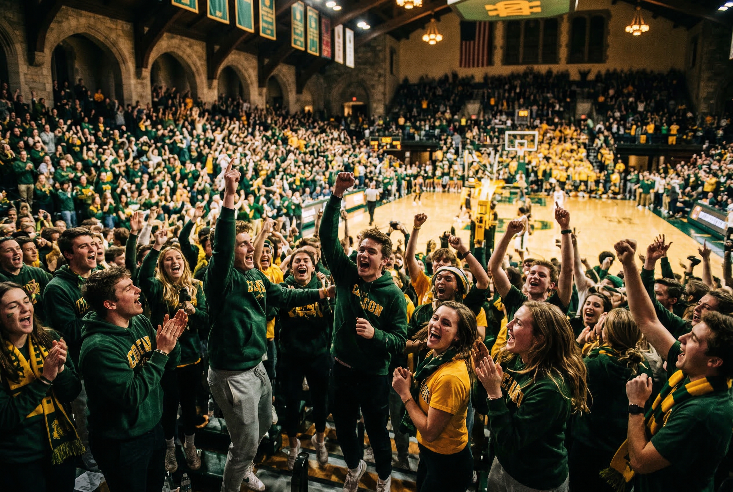Students cheering at a Sinclair Falcons basketball game