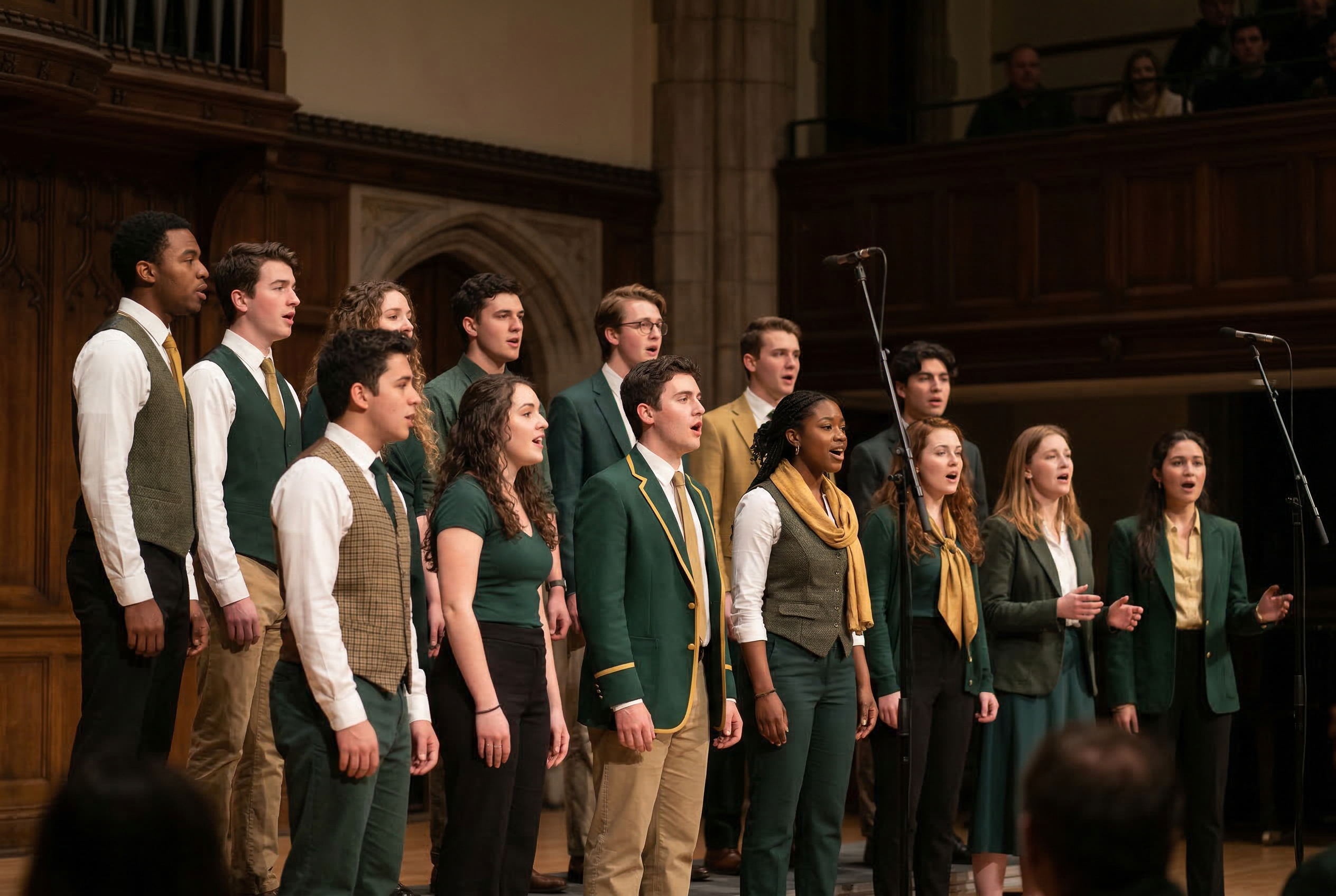 A student vocal group performing on stage
