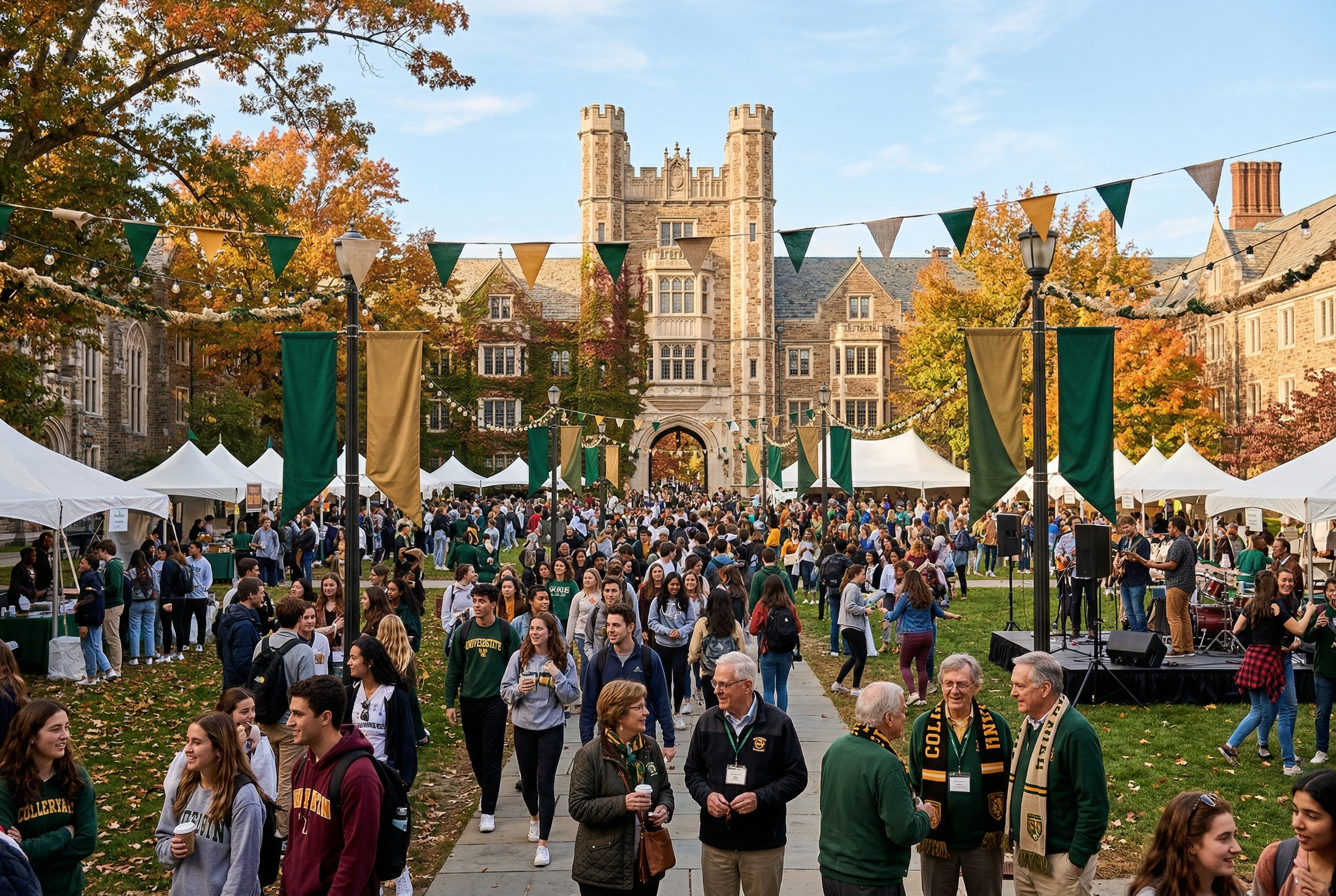 Crowds celebrating Founders' Day on the main quad